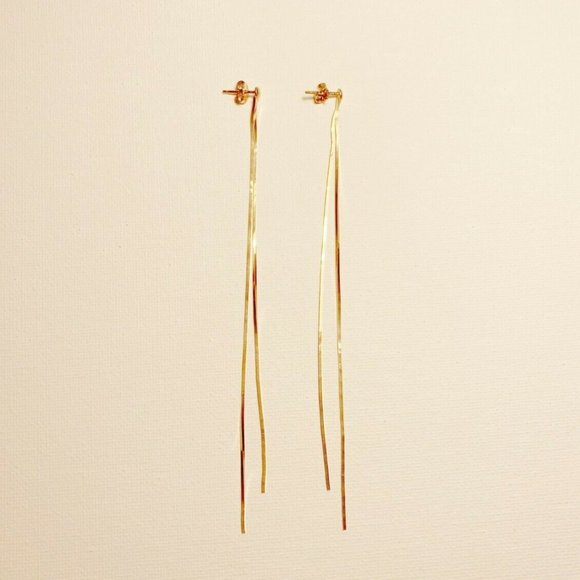NWT Made in Italy 18 Karat Rose Gold Plated 925 Sterling Silver Linear Earrings - Picture 1 of 4